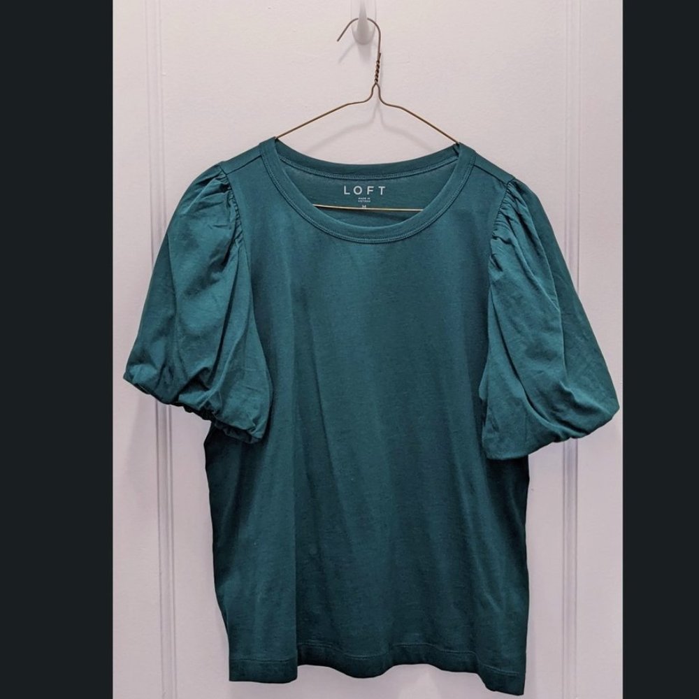 Loft Balloon-Sleeved Green Blouse, Size M